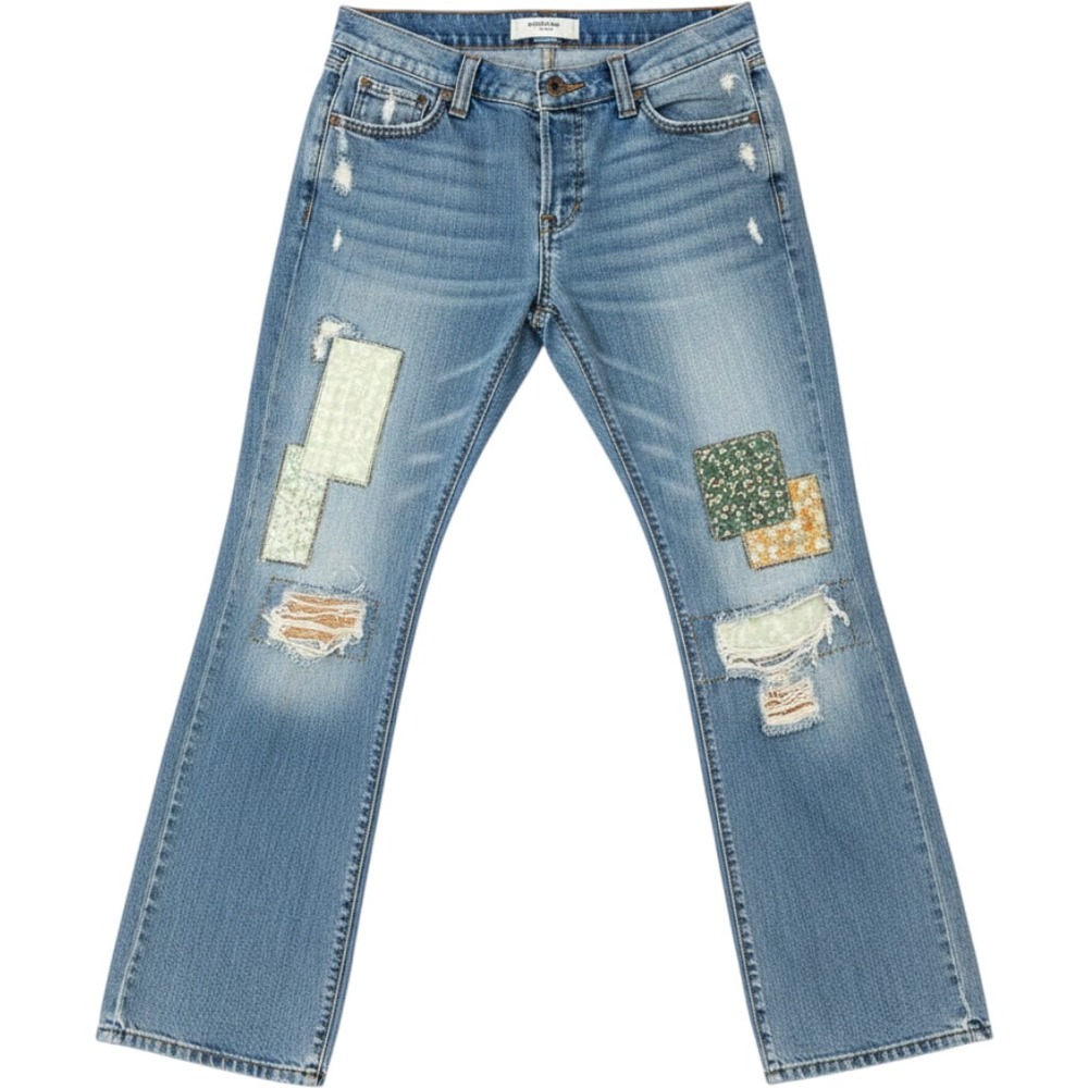 Levis Slouch Bootcut Jeans Womens 13 Blue Excellent Floral Patchwork Distressed